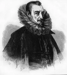 Edmund Spenserin muotokuva. Englantilainen runoilija (1552-1599).kaiverrus William Howittin "Englannin historian" mukaan.