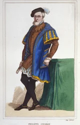 muotokuva Philippe de Chabotista, Brionin seignööristä, Ranskan amiraalista (1480-1543). kaiverrus vuodelta 1830