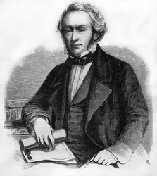 Richard Cobdenin muotokuva. Brittiläinen taloustieteilijä ja poliitikko (1804-1865). Kaiverrus vuodelta 1866.