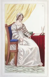 ranskalaisen kirjailijan Sophie Cottinin (1770-1807) muotokuva. Kaiverrus vuodelta 1830.