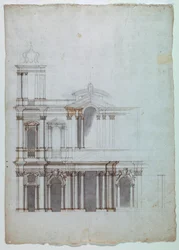 Piirros, kirkon julkisivu, 1700-luku