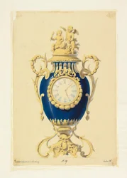 Piirustus, kello posliinissa, n. 1855.