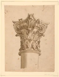 Piirustus, komposiittipääoman kulmanäkymä, 1625-1650