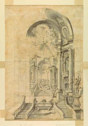 Piirustus, Kirkkojuhla-asetelman luonnos, n. 1700.