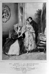 20 vuotta: avioliitto. Edustus parista vastaparia. 1800-luvun litografia.