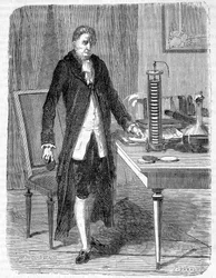 Alessandro (Alexandre) Volta rakensi vuonna 1799 sähkömoottorin tai sähköakun - kaiverrus