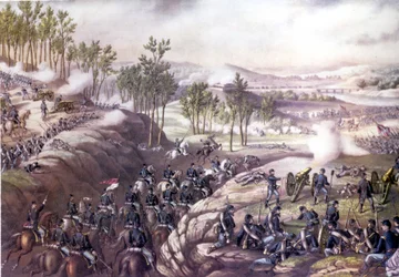 Amerikan sisällissota (1861 - 1865): Resacan taistelu (Georgia) 13.-15. toukokuuta 1864. Kaiverrus 1800-luvulta.