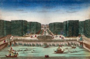 Aquae Lapsus in Hortis Versalicis - Optinen näkymä Versaillesin vesiputouksista 1700-luvulla - Kuvitus noin 1760