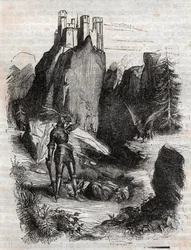 Atlant voitti Bradamanten - kaiverrus vuodelta 1851 kirjasta "" Furious Roland""