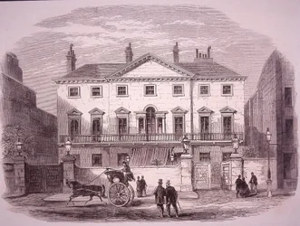 Cambridge House Piccadillyssä vuonna 1860, pääministeri lordi Palmerstonin koti.