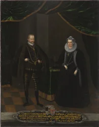 Christian I de Saxe et Sophie de Brandebourg - Muotokuva Christian I:stä (1568-1622), Saksin vaaliruhtinasista ja Sophiesta Brandenburgista (1568-1622), Saksin ruhtinastar, Anonyymi. Öljy kankaalle. Mitat: 102,5x79 cm. Tukholman kansallismuseo