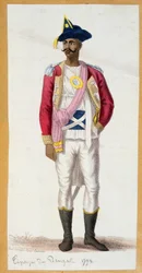 Cipaye du Bengal (Intia) - kaiverrus, 1700-luvun loppu.