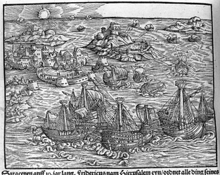 Saraseenien väliset yhteenotot. Johann Stumpffin kaiverrus "" Den noble struen belten fromen""