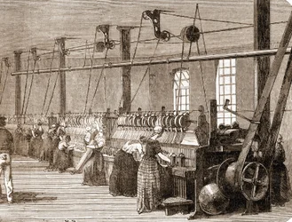 Puuvillan kudontapaja. 1860 kaiverrus.