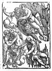 Eole (alhaalla oikealla) ja tuulet. "Mytologiat tai tarinoiden selitykset", jonka on antanut Natalis Comitis. Padova 1677