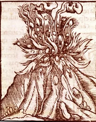 Tulivuoren purkaus. 1500-luvun kaiverrus.