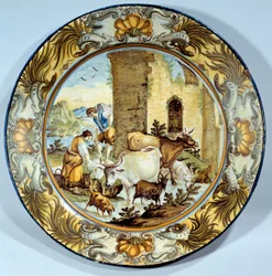 Pastoraalista kohtausta edustava fajanssiastia. 1700-luvun Pariisi. Musee du Louvre