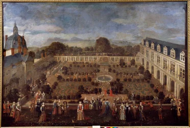 Juhla Ducal Palacessa vuonna 1673 kuningas Ludvig XIV:n ja hänen hovinsa oleskelua varten. Anonyymi maalaus