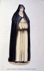 Entinen Pyhän Brigitte of Irelandin ritarikunnan nunna. Kaiverrus albumista uskonnollisista määräyksistä, Pariisi