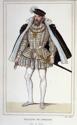 François de Lorraine (1519-1563). Aumalen herttua, sitten Guisen toinen herttua. Ranskan kenraaliluutnantti. Kaiverrus vuodelta 1830.