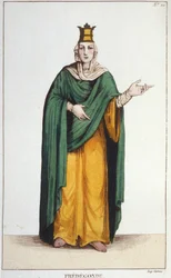 Frédegonde. Neutrian kuningatar (545-597) -kaiverrus vuodelta 1830