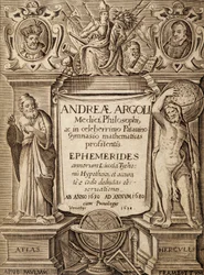 Andreas Argolin "Ephemerides":n etukuva Herculesin ja Atlaksen kanssa