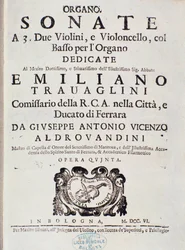 Sonaatti 2 viululle, sellolle ja uruille, op. 5 "", kirjoittanut Giuseppe Aldrovandini