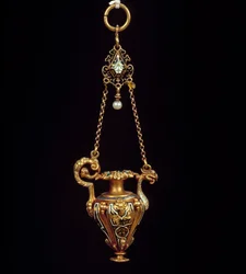 Uurnan muotoinen kultainen emaliriipus. 1560 Pariisi, Musee du Louvre