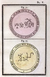 Paavi Honoriuksen grimoire kutsui demoneja. Ed. vuodelta 1760.