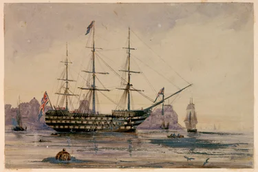 HMS Victory Portsmouthin satama, 24. lokakuuta 1858.