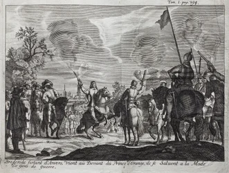 Henri, Brederoden kreivi (Hendrik Graaf van Brederode) (1531-1568), lähtee Antwerpenistä (Alankomaat, Alankomaat), saapuu Orange-Nassaun (Orange Nassau) William I:n, Orangen prinssin (tai Guillaume Hiljaisen) eteen.