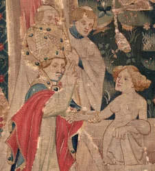 Saint Piatin ja Saint Eleuthèren historia, kohtaus 12: Tribuunin tyttären ylösnousemus Yksityiskohta.