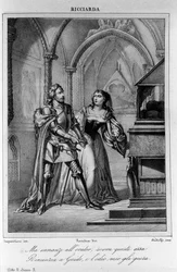 Kuvitus italialaisen runoilijan ja näytelmäkirjailija Ugo Foscolon (1778-1827) "Ricciardan" II näytöksen 2 kohtaukseen 1800-luku