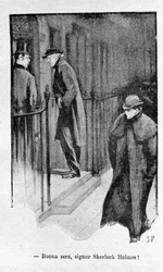Kuvitus kirjasta Sherlock Holmes. 1800-luvun loppu.