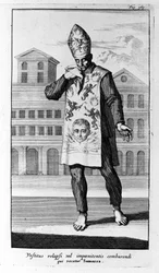 Inkvisitio. Samarran vaate, jota katuvaiset käyttivät. Kaiverrus inkvisition historiasta, Amsterdam 1692.