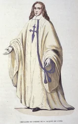 Pyhän Jaakobin ritarikunnan ritari, Espanjassa vuonna 1170 perustettu sotilasritarikunta. Kaiverrus 1800-luvulta.