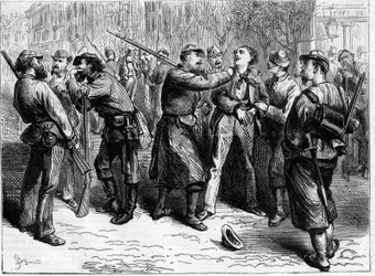 La Commune de Paris vuonna 1871. Liittovaltion joukko pidätti tulenkestävän.