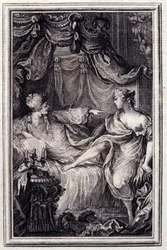 Rakastunut kurtisaani - Jean La Fontainen teoksessa "Tarinoita ja novelleja säkeissä". 1762.
