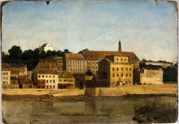 La raffinerie et le jardin Delessert, à Passy, vus de la rive gauche, noin 1820 (öljy paperille, pahvi)