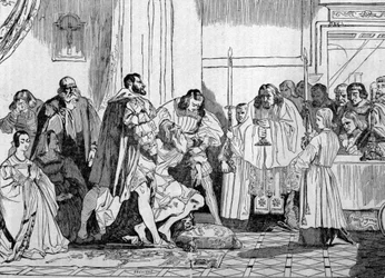 Leonardo da Vinci (Leonard de Vinci) kuoli Francois I:n (1494 - 1547) käsivarsissa vuonna 1519 Clos Lucessa. kaiverrus.