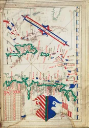 Pienet Antillit ja Karibianmeri, noin 1550-60 (pergamentti).