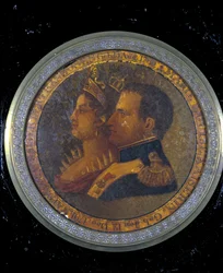 Nuuskalaatikon kansi, jossa on muotokuvia Napoleon I:stä ja Josephinesta. Milano, Risorgimenton museo