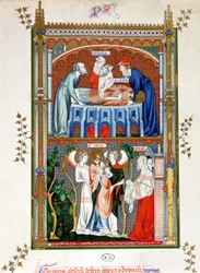 Saint Denisin marttyyrikuolema, kromolitografia 1400-luvun asiakirjojen mukaan.