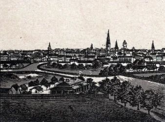 Melbourne, Australia; Yleisnäkymä. teoksessa "The World Illustrates 168 Views" päivätty (1800-luvun loppu)