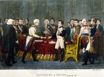 Napoleon I (1769 - 1821) tapasi Aleksanteri I:n Erfurtissa vuonna 1808.