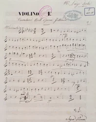 Sivu musiikillisen nuotion ensimmäiselle viululle Louis Spohrin oopperan Jessonda alkusoitossa