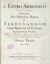 Antonio Vivaldin kappaleen The Harmonic Star, op 3 (Harmoninen inspiraatio) nuotiosivu