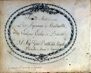 Jean Baptiste Pergolesen (Giovanni Battista Pergolesi, Jean-Baptiste) "" Stabat Mater " -osio 1710-1736. "" Stabat Mater sopraanolle ja altolle viuluilla, alttoviululla ja bassolla. ""