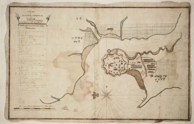 Garian kaupungin ja linnoituksen suunnitelma, noin 1755 (tussi, akvarelli).