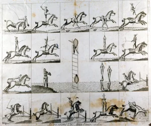 Kilpi, jossa on 19 printtiä, jotka kuvaavat englantilaisen voltigerin herra Pricen kykyjä. 1790 noin